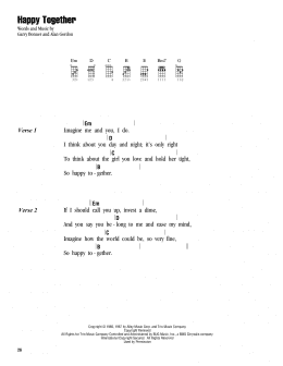 page one of Happy Together (Ukulele Chords/Lyrics)