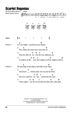 page one of Scarlet Begonias (Guitar Chords/Lyrics)