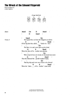 page one of The Wreck Of The Edmund Fitzgerald (Guitar Chords/Lyrics)