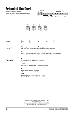 page one of Friend Of The Devil (Guitar Chords/Lyrics)