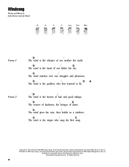 page one of Windsong (Ukulele Chords/Lyrics)