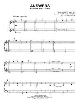 page one of Answers (from Final Fantasy XIV) (Piano Solo)