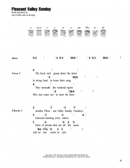page one of Pleasant Valley Sunday (Guitar Chords/Lyrics)