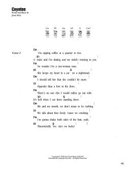 page one of Coyotes (Ukulele Chords/Lyrics)
