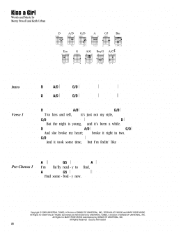 page one of Kiss A Girl (Guitar Chords/Lyrics)