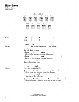 page one of Bitter Green (Guitar Chords/Lyrics)