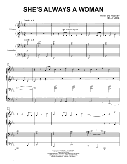 page one of She's Always A Woman (Piano Duet)