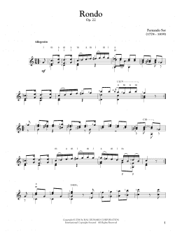 page one of Rondo, Op. 22 (Solo Guitar Tab)