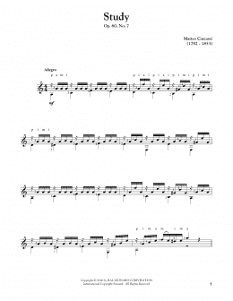 page one of Study, Op. 60, No. 7 (Solo Guitar Tab)