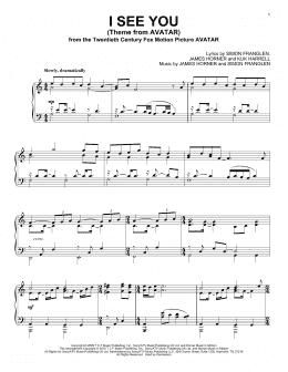 page one of I See You (Theme From Avatar) (Piano Solo)