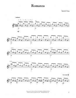 page one of Romance (Solo Guitar)