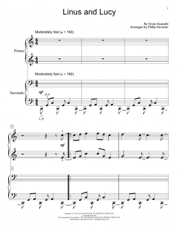 page one of Linus And Lucy (arr. Phillip Keveren) (Piano Duet)