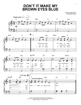 page one of Don't It Make My Brown Eyes Blue (Very Easy Piano)