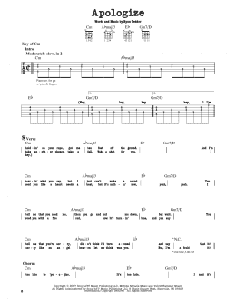 page one of Apologize (Guitar Lead Sheet)
