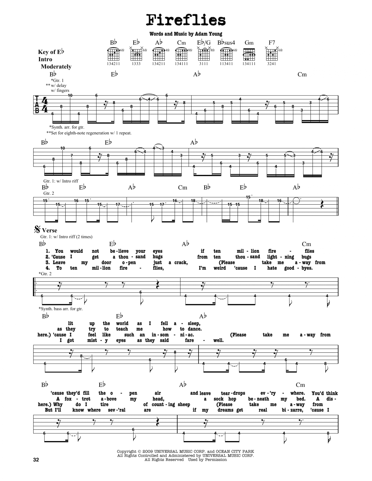 Fireflies (Guitar Lead Sheet)