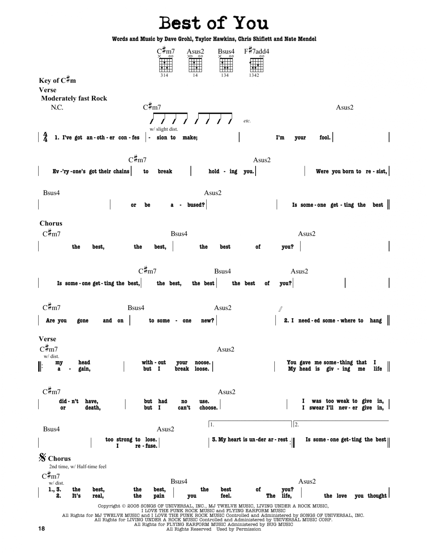 Best Of You (Guitar Lead Sheet)