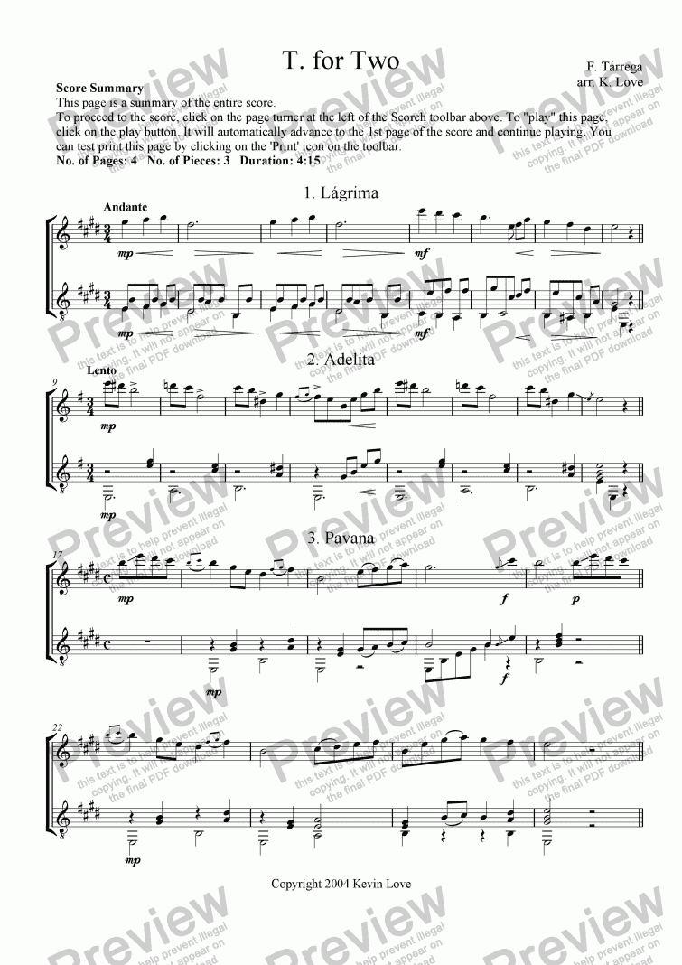page one of T. for Two - (Violin and Guitar)