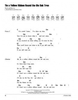 page one of Tie A Yellow Ribbon Round The Ole Oak Tree (Guitar Chords/Lyrics)
