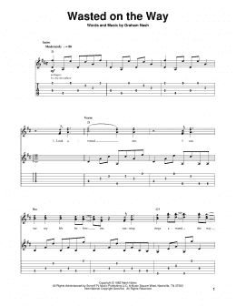 page one of Wasted On The Way (Guitar Tab (Single Guitar))
