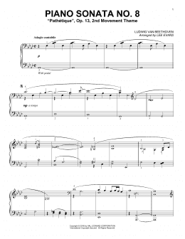 page one of Piano Sonata No. 8, Op. 13 ("Pathetique"), 2nd Movement (arr. Lee Evans) (Piano Solo)