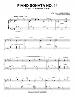 page one of Piano Sonata In A Major, K.331, 1st Movement (Piano Solo)
