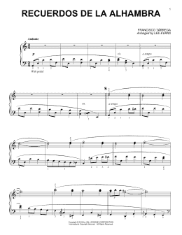 page one of Recuerdos de la Alhambra (arr. Lee Evans) (Piano Solo)