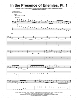 page one of In The Presence Of Enemies - Part 1 (Bass Guitar Tab)