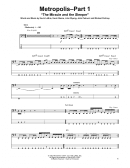 page one of Metropolis-Part 1 "The Miracle And The Sleeper" (Bass Guitar Tab)