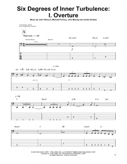 page one of Six Degrees Of Inner Turbulence: I. Overture (Bass Guitar Tab)