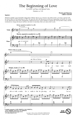 page one of The Beginning Of Love (SATB Choir)