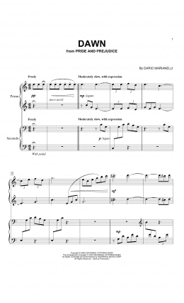 page one of Dawn (from Pride And Prejudice) (Piano Duet)