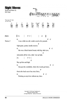 page one of Night Moves (Ukulele Chords/Lyrics)