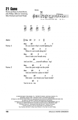 page one of 21 Guns (Ukulele Chords/Lyrics)