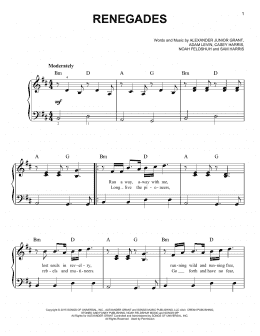 page one of Renegades (Easy Piano)