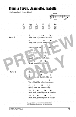 page one of Bring A Torch, Jeannette, Isabella (Ukulele Chords/Lyrics)