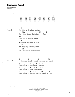 page one of Homeward Bound (Ukulele Chords/Lyrics)