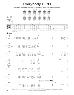 page one of Everybody Hurts (Guitar Lead Sheet)