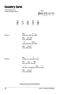 page one of Coventry Carol (Ukulele Chords/Lyrics)