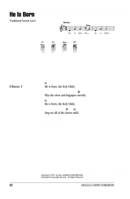 page one of He Is Born (Ukulele Chords/Lyrics)