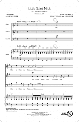 page one of Little Saint Nick (arr. Audrey Snyder) (3-Part Mixed Choir)