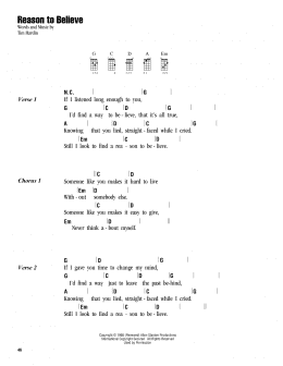 page one of Reason To Believe (Ukulele Chords/Lyrics)