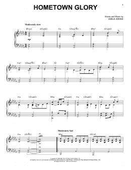 page one of Hometown Glory (Piano & Vocal)