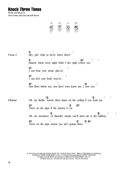 page one of Knock Three Times (Ukulele Chords/Lyrics)