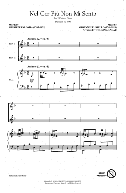 page one of Nel Cor Piu Non Mi Sento (2-Part Choir)