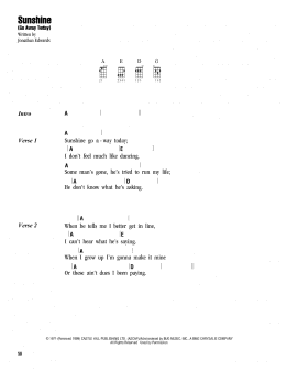 page one of Sunshine (Go Away Today) (Ukulele Chords/Lyrics)