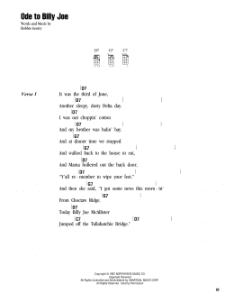 page one of Ode To Billy Joe (Ukulele Chords/Lyrics)