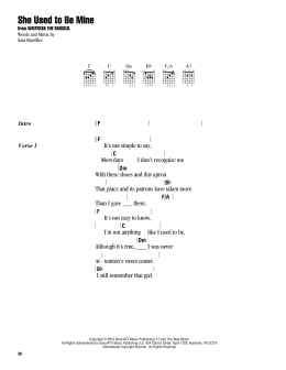 page one of She Used To Be Mine (from Waitress The Musical) (Guitar Chords/Lyrics)