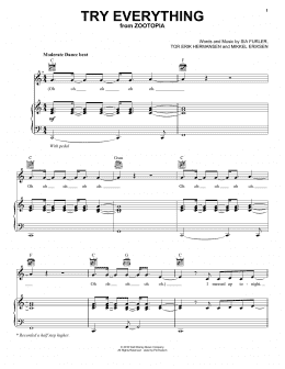page one of Try Everything (from Zootopia) (Piano, Vocal & Guitar Chords (Right-Hand Melody))