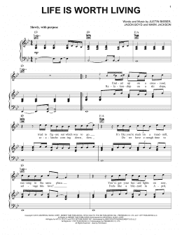 page one of Life Is Worth Living (Piano, Vocal & Guitar Chords (Right-Hand Melody))