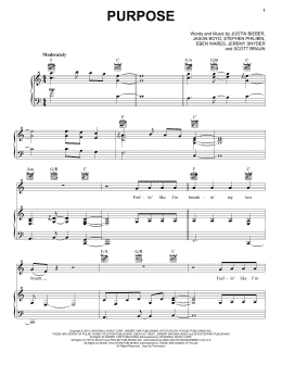 page one of Purpose (Piano, Vocal & Guitar Chords (Right-Hand Melody))